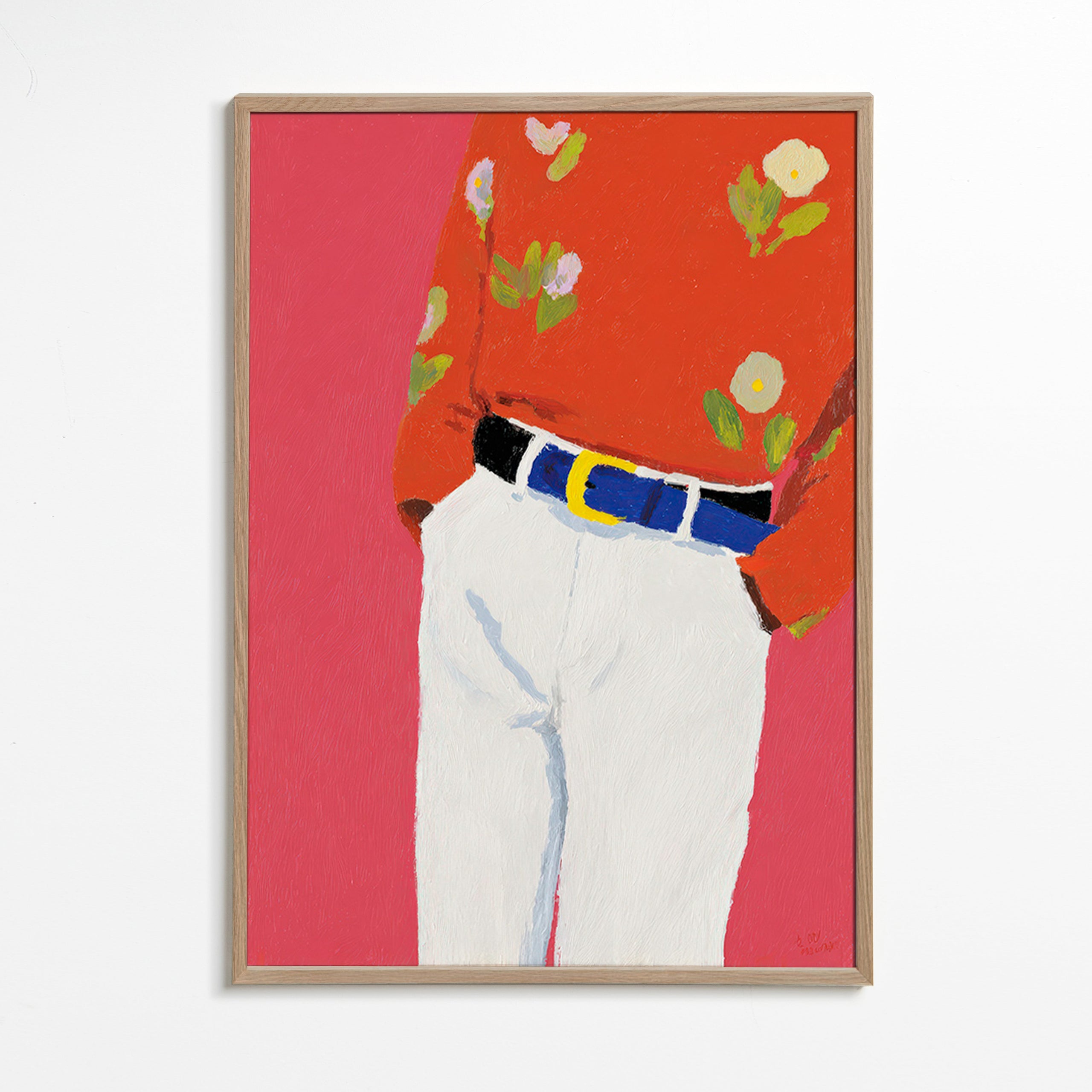 Illustration of torso with floral shirt on pink background