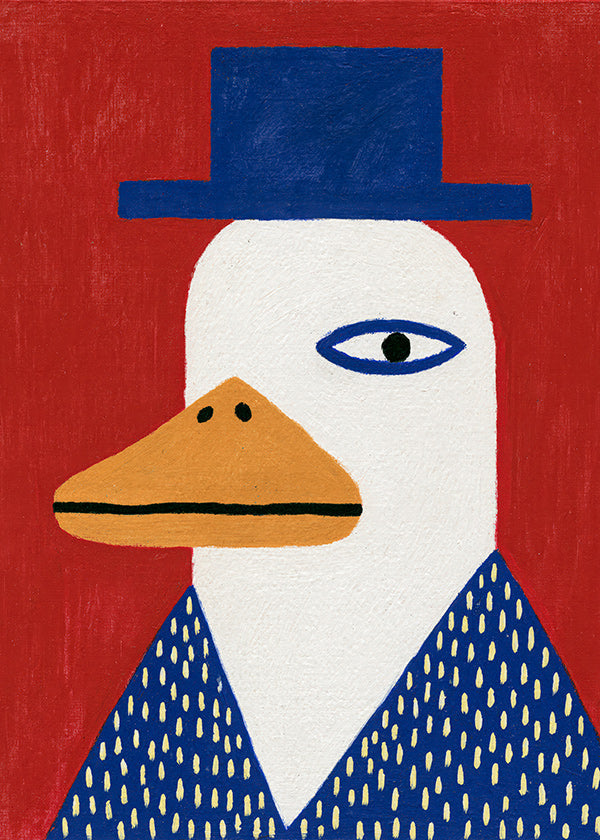 Duck portrait with blue hat
