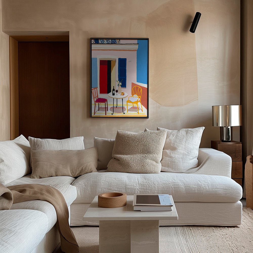 Kitchen art: sunny Italian balcony scene