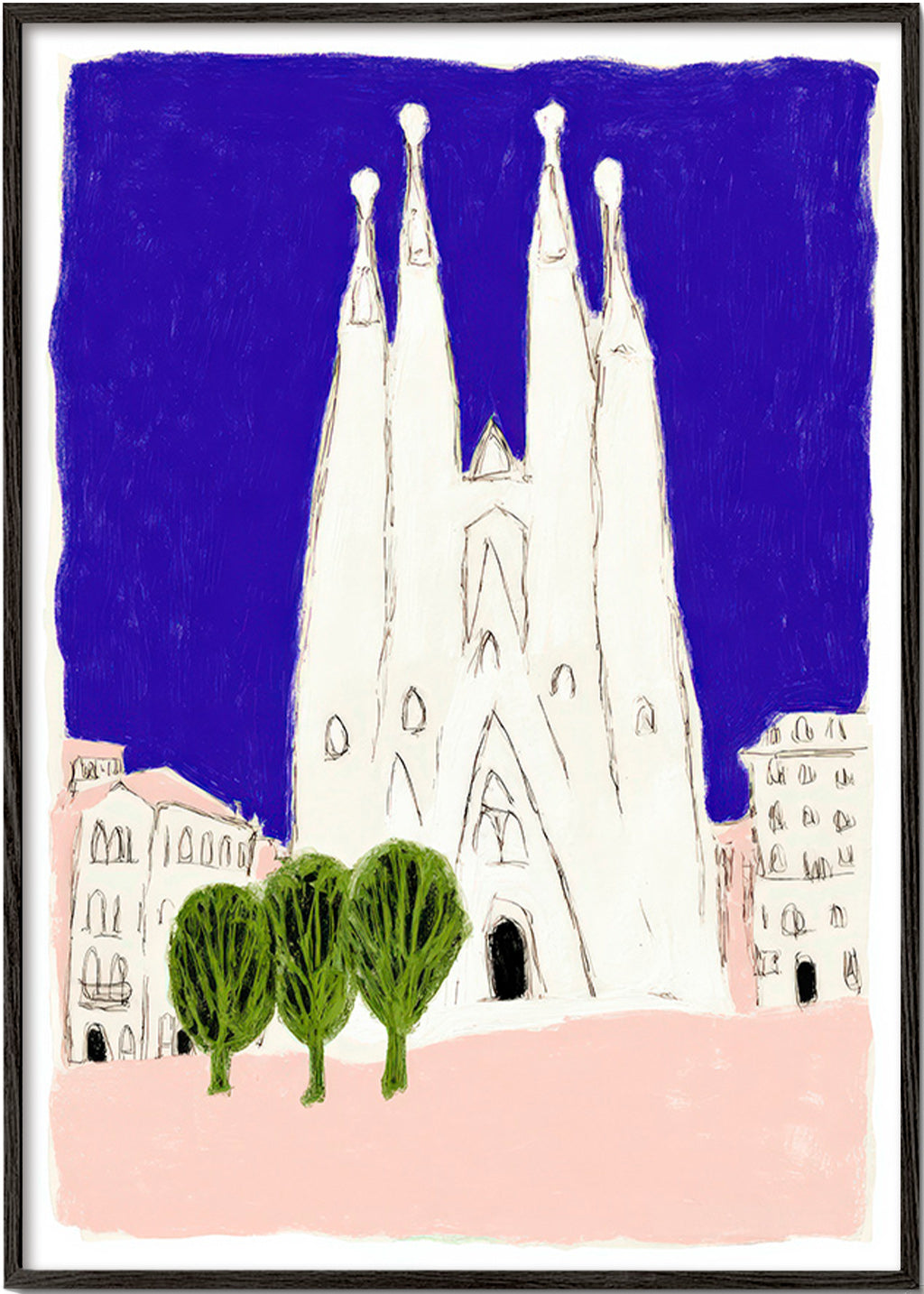 Travel poster Sagrada Familia night sketch