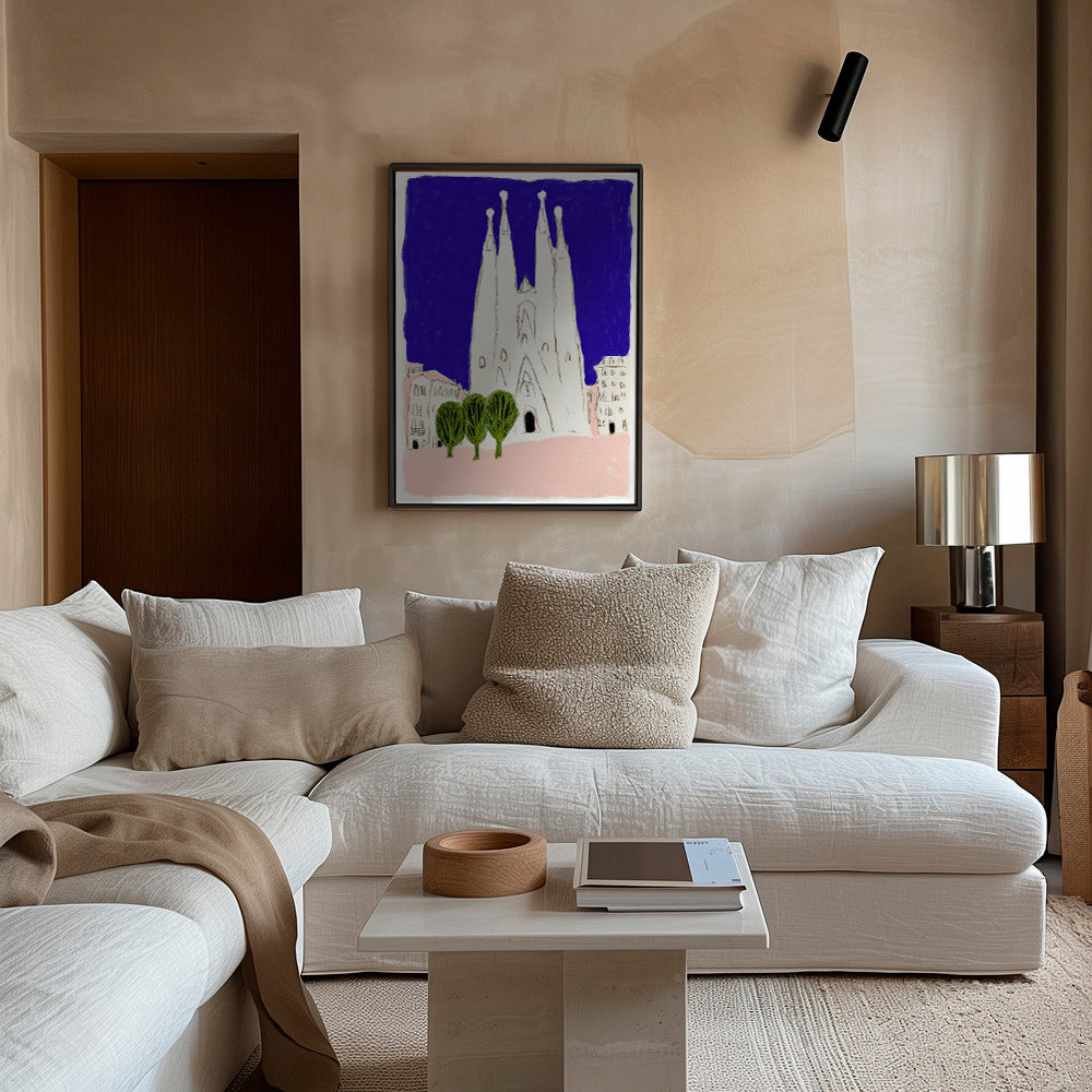 Travel poster Sagrada Familia night sketch
