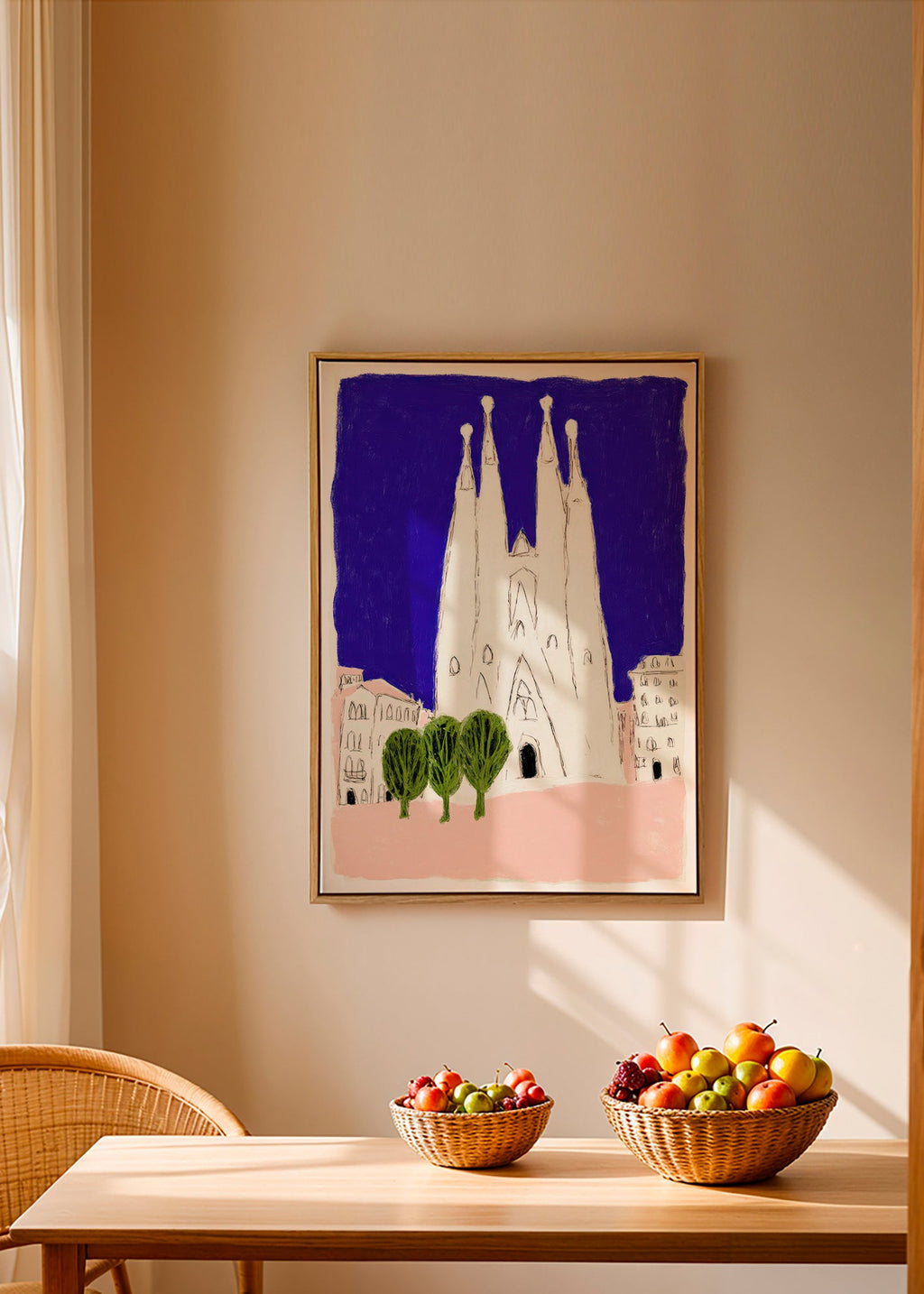 Travel poster Sagrada Familia night sketch