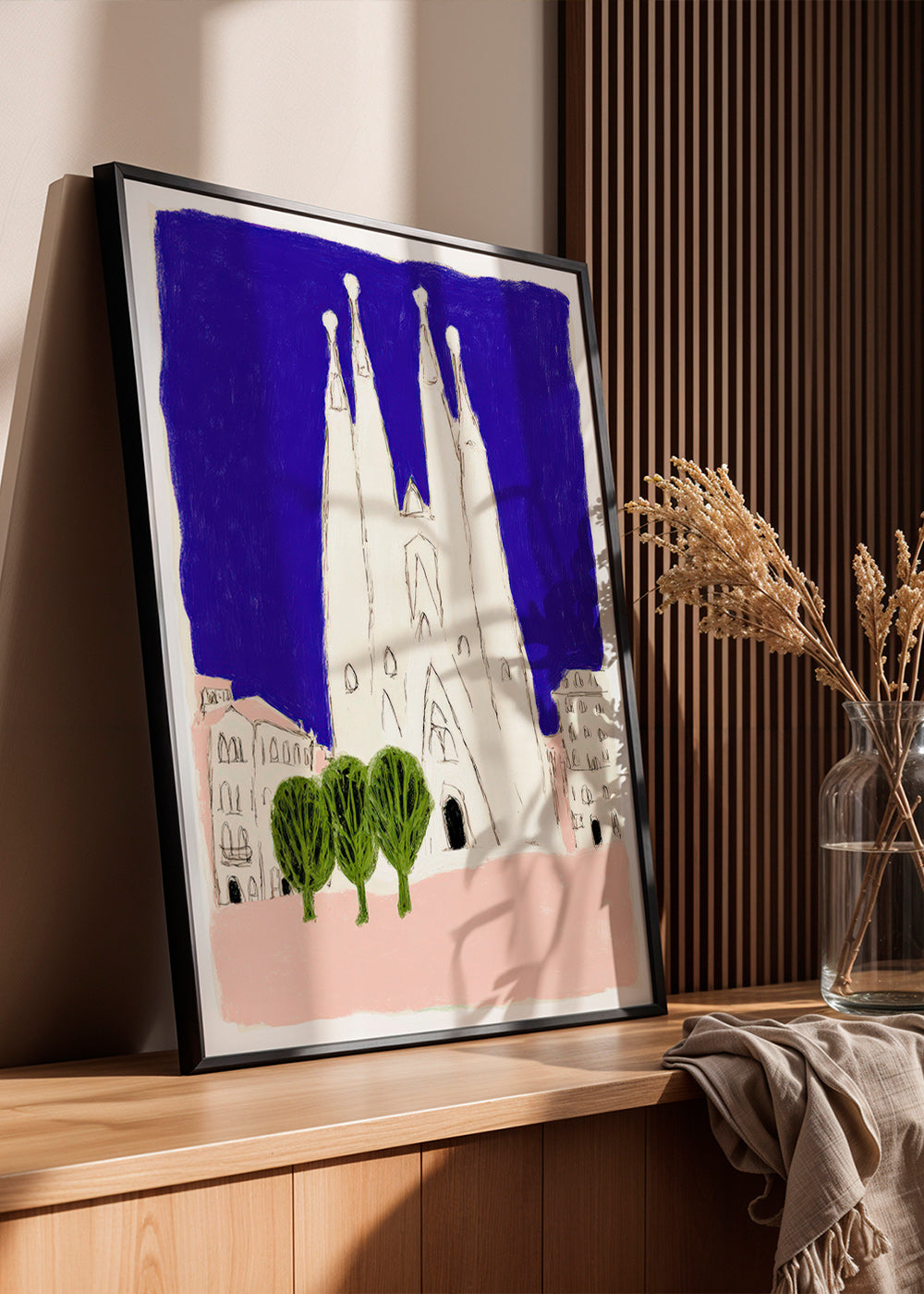Travel poster Sagrada Familia night sketch