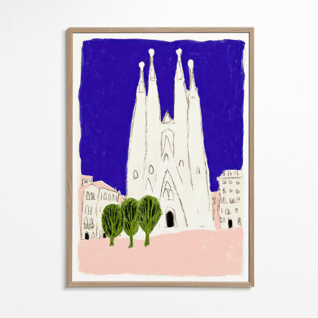 Travel poster Sagrada Familia night sketch