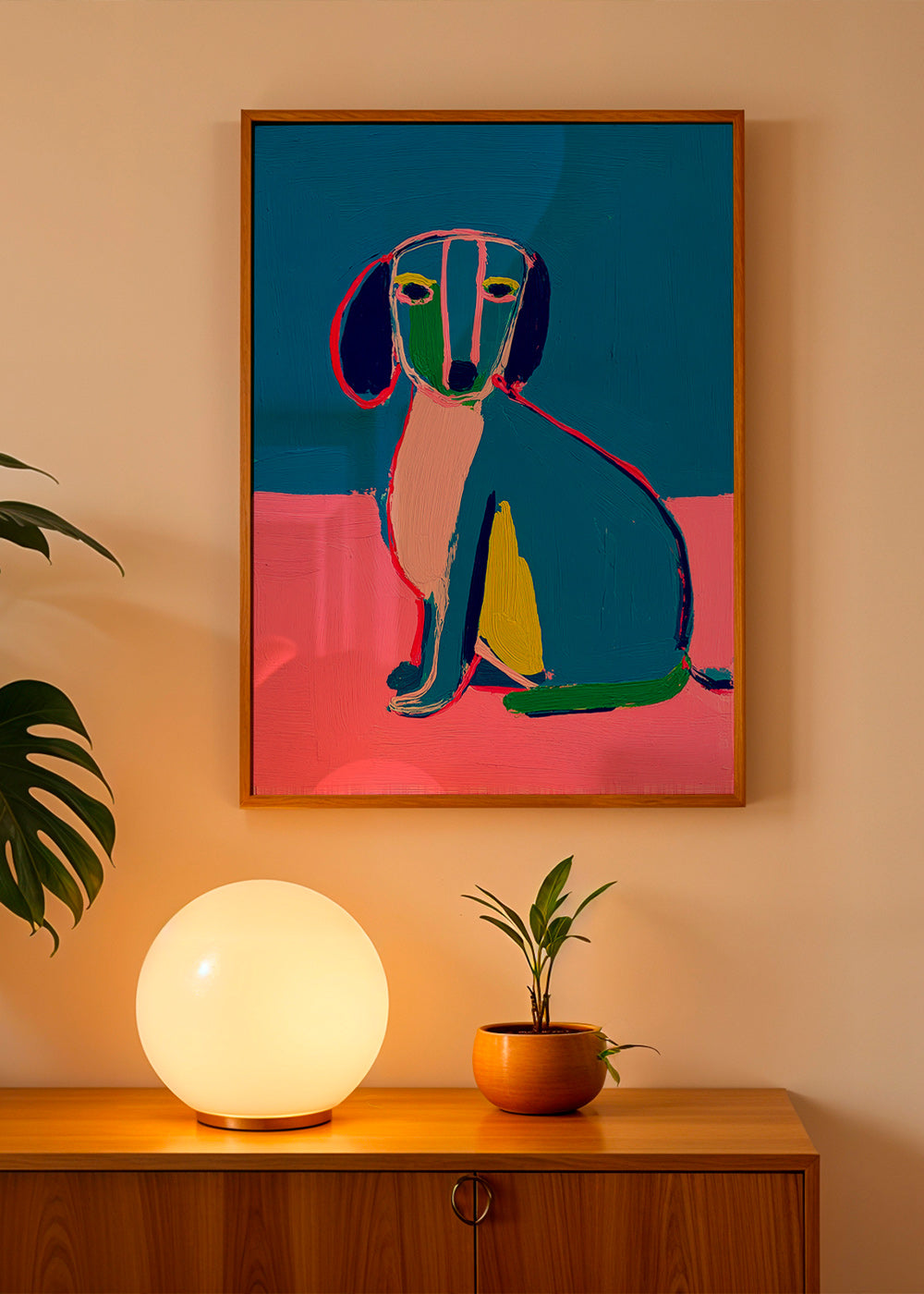 Artwork neon dog bold colors