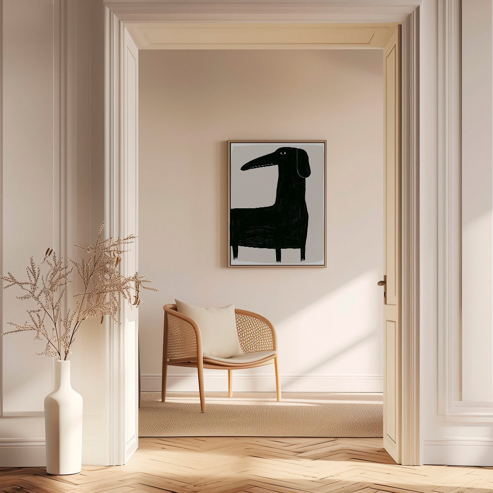 Artwork tall black dog illustration