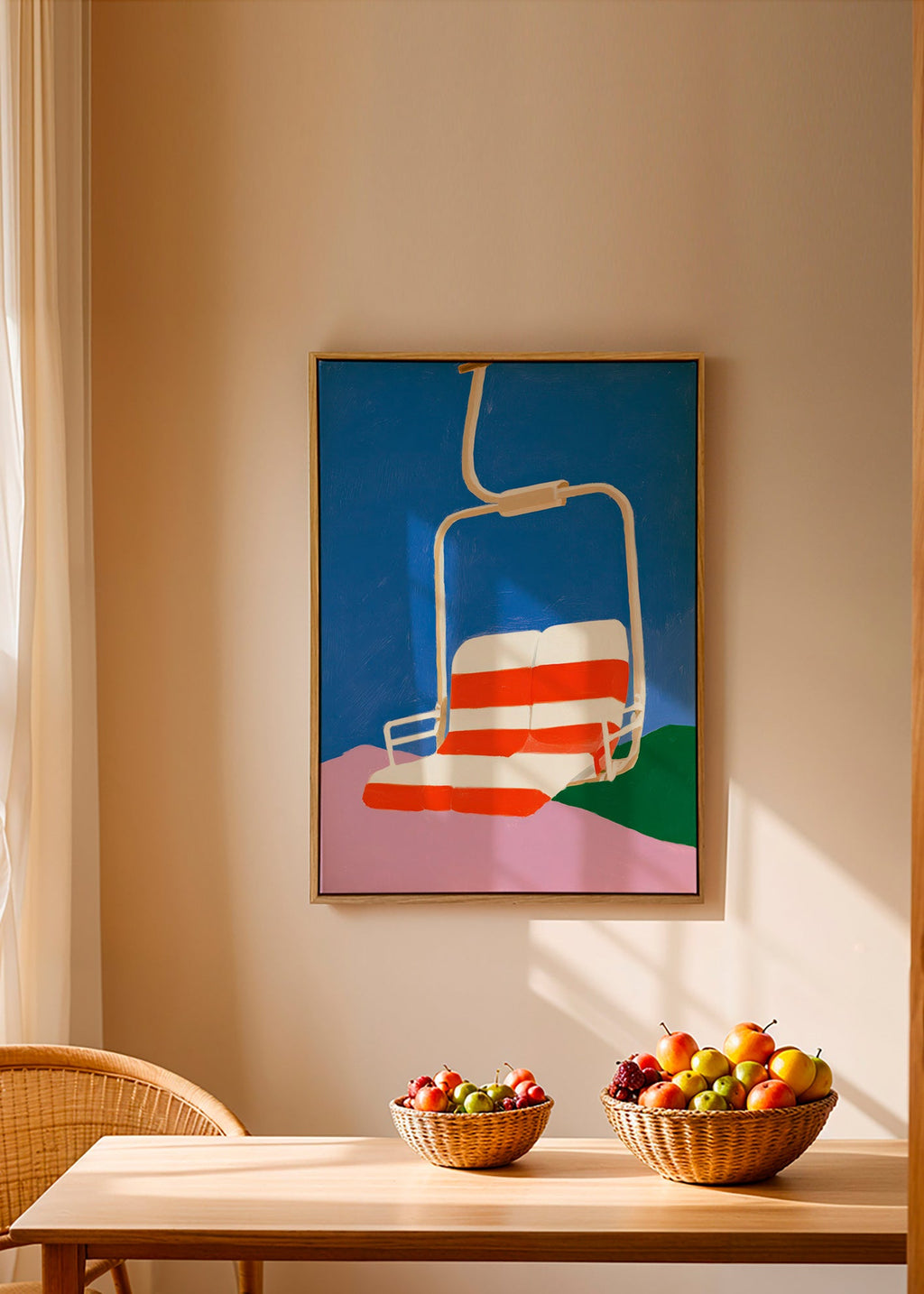 Chairlift illustration with striped seat