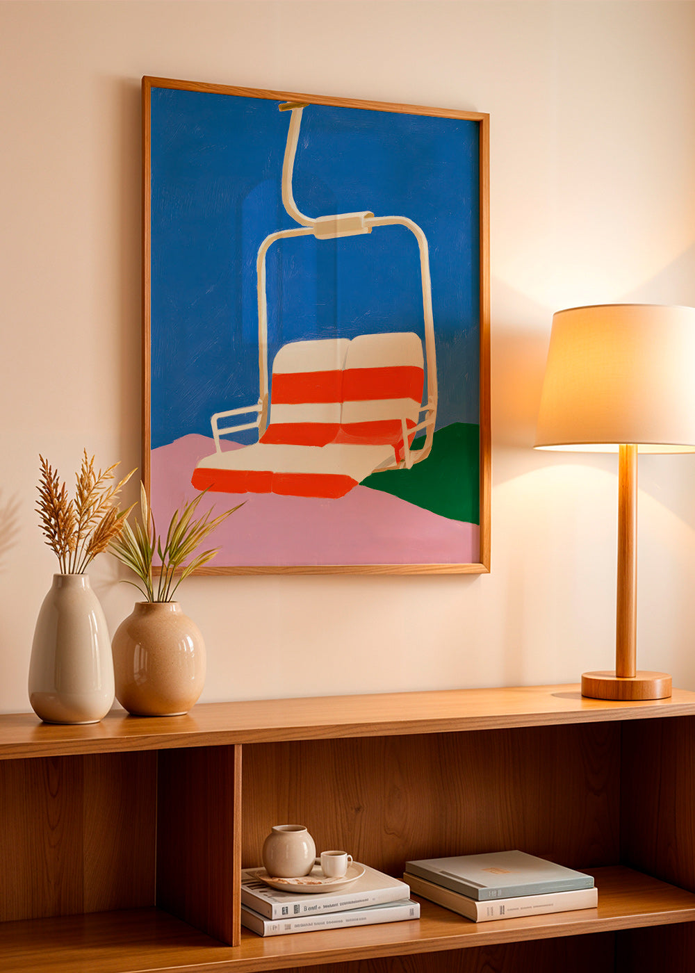 Chairlift illustration with striped seat