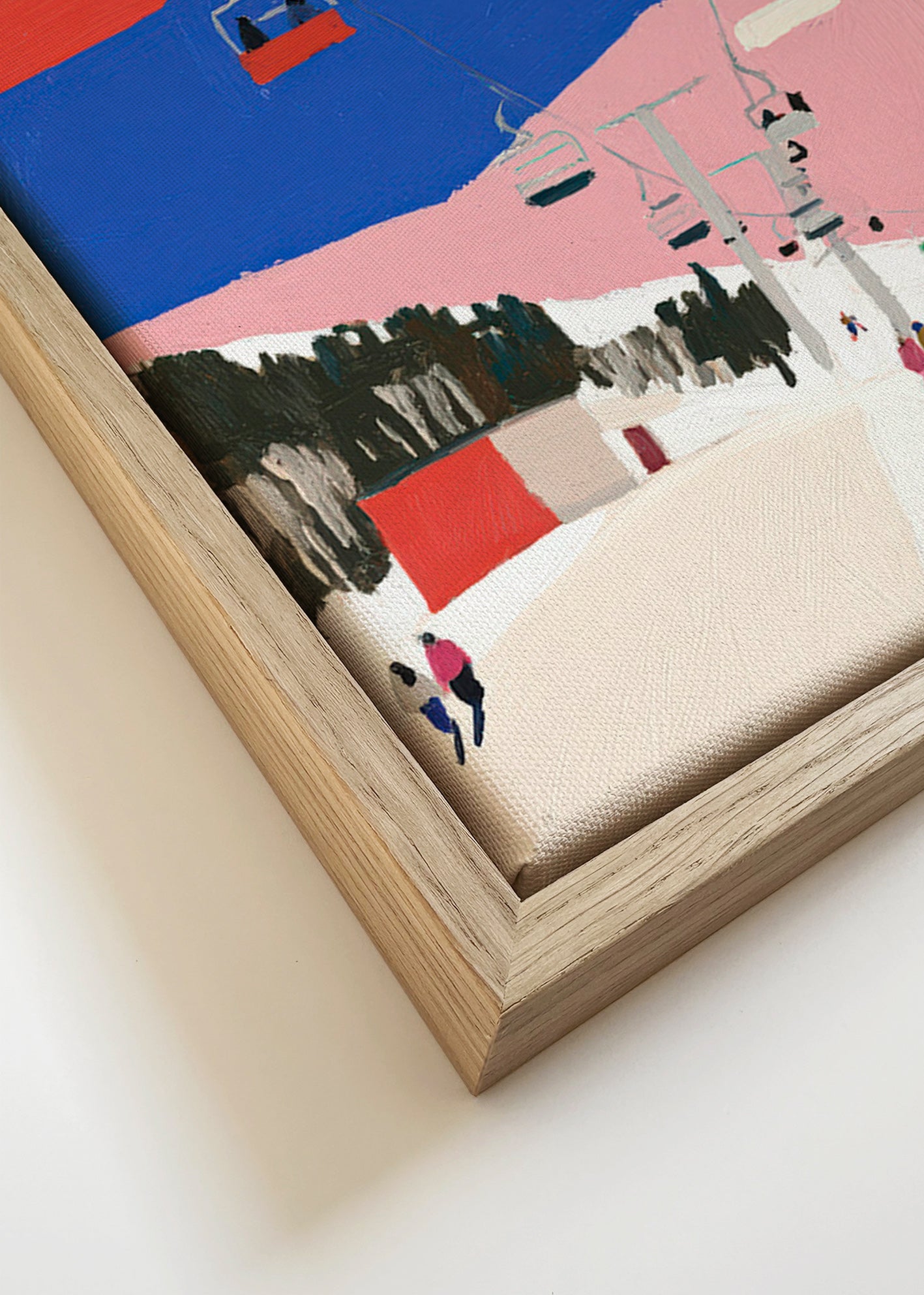 Landscape art with ski lifts against blue sky