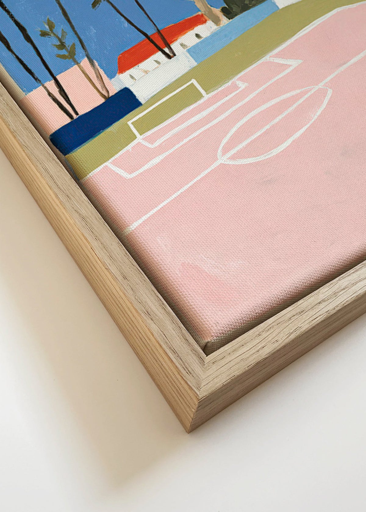 Sports art: pitch framed by palms