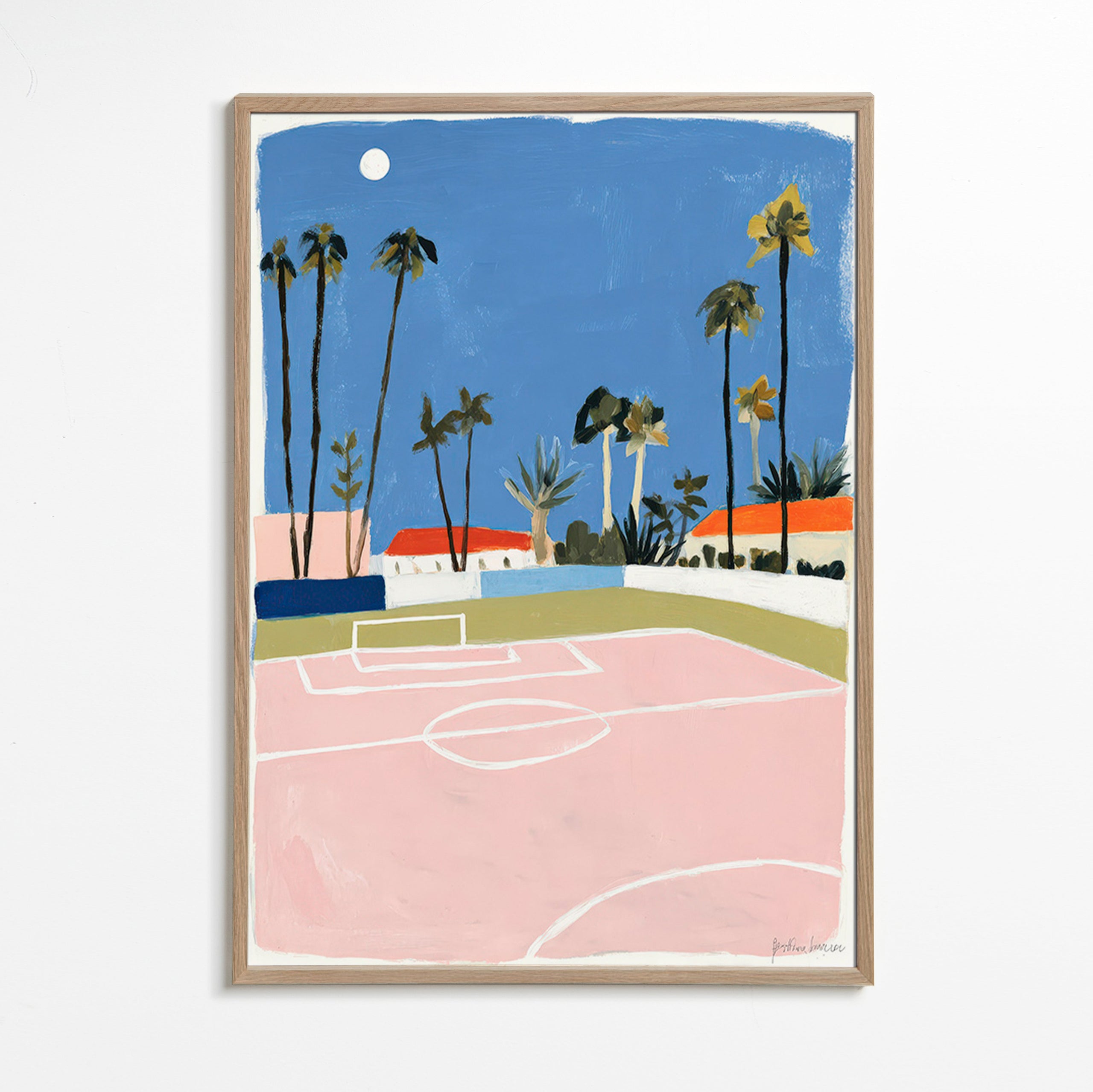 Sports art: pitch framed by palms