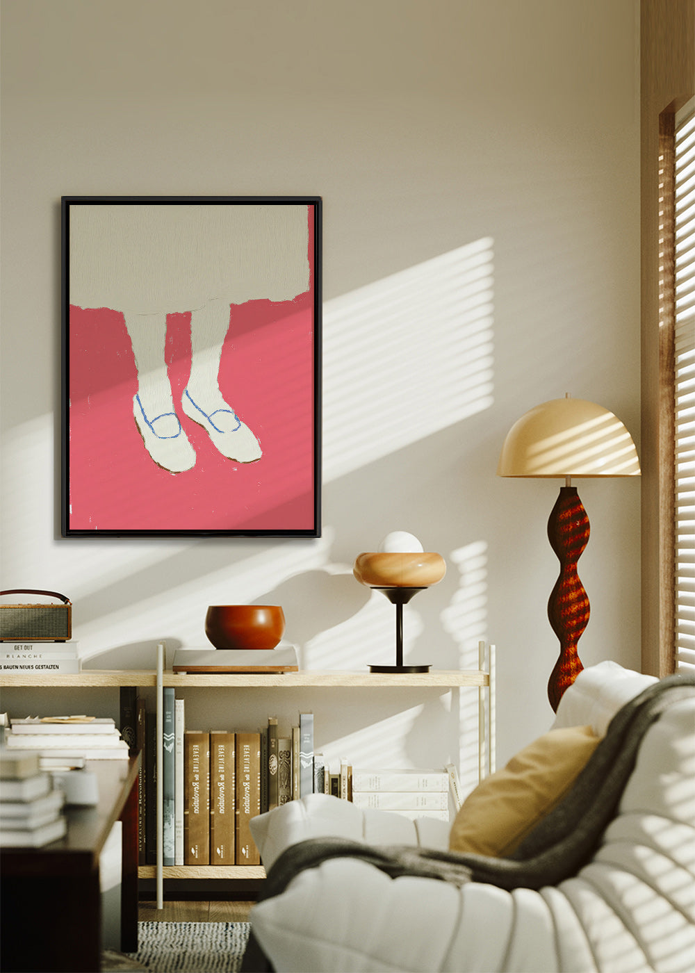 Illustration of legs with pink shoes