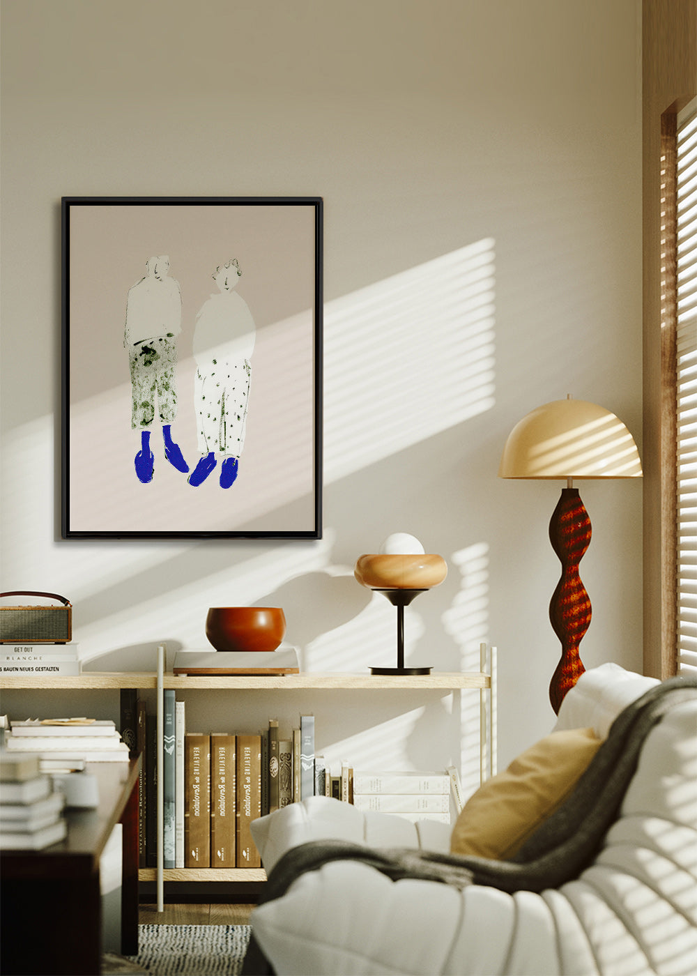 Minimal couple illustration with blue boots