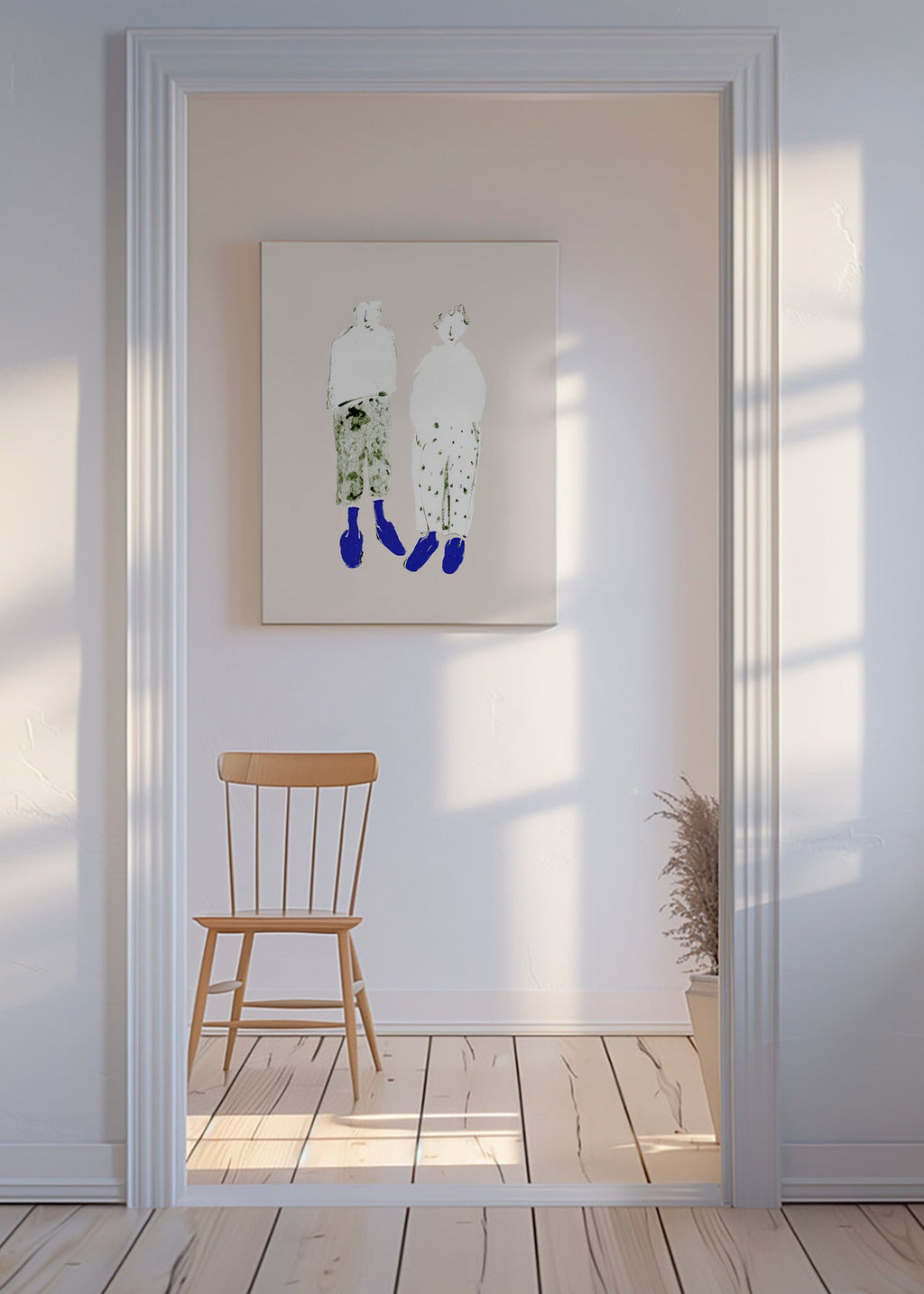 Minimal couple illustration with blue boots