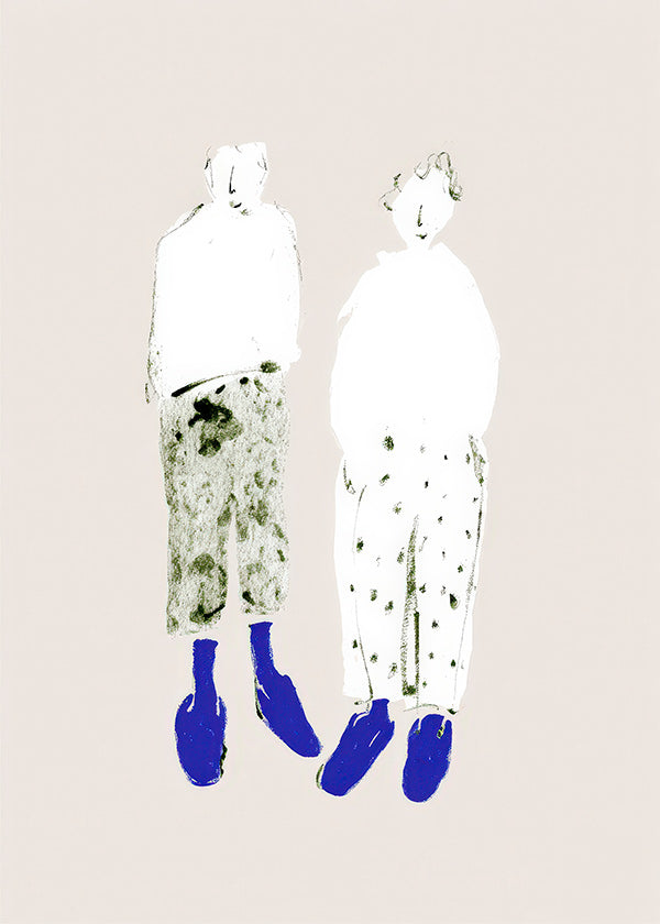 Minimal couple illustration with blue boots