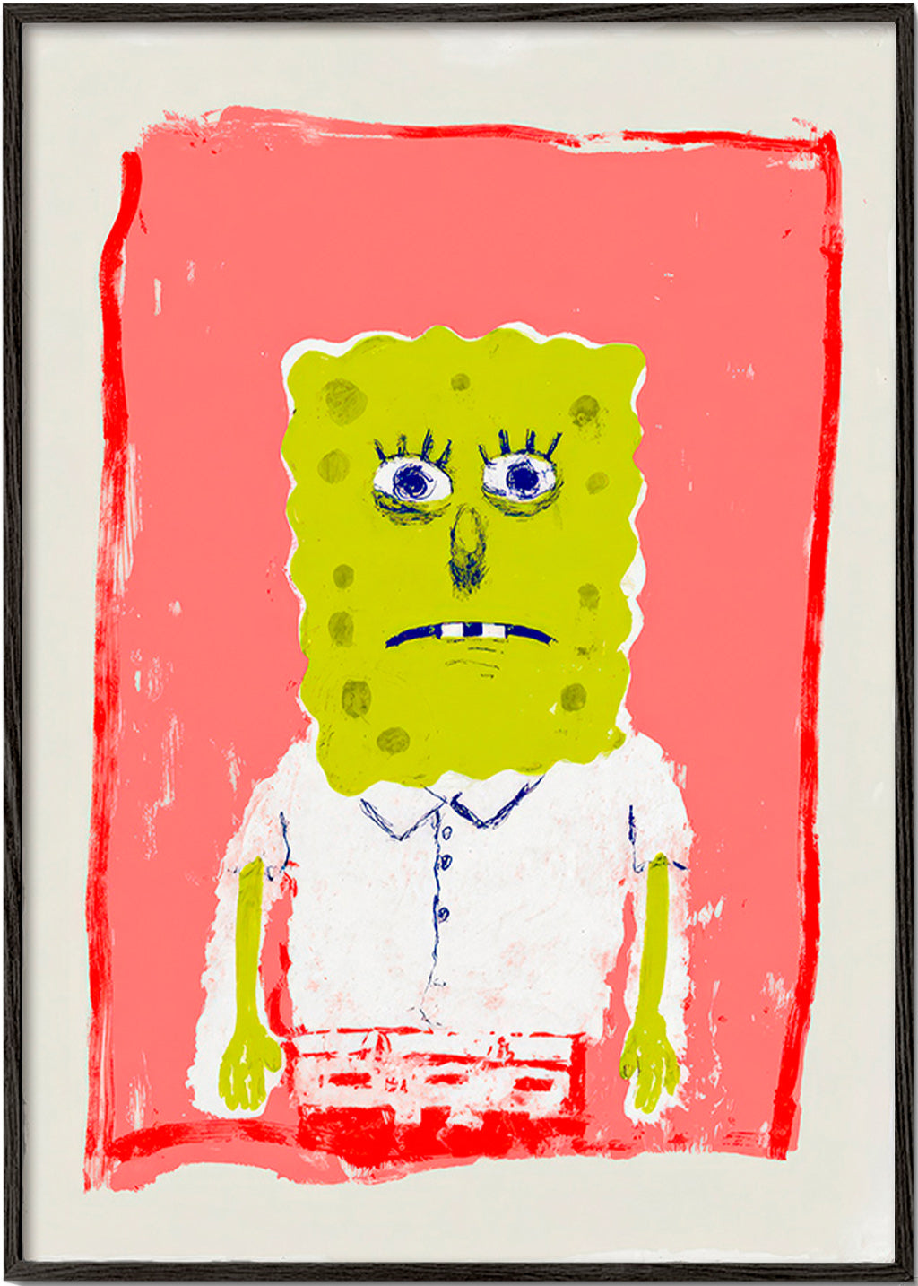 Sponge character illustration on pink background
