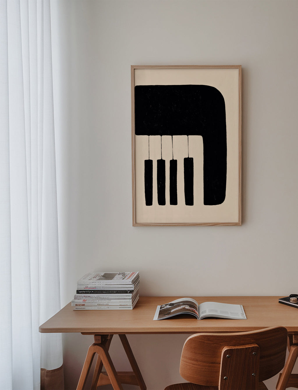Minimalist piano artwork with keys
