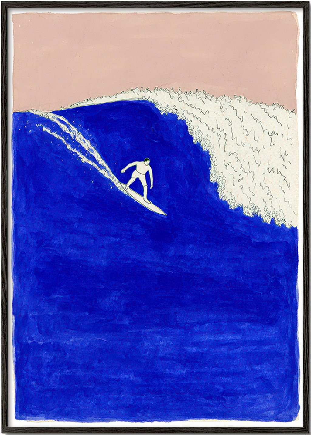 Surf art: surfer on an intense blue wave