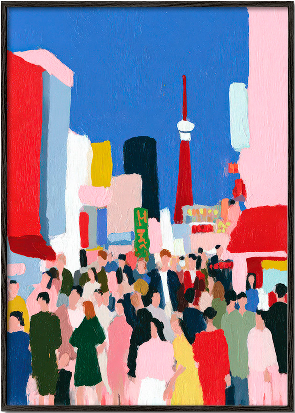 Travel poster Tokyo crowd illustration
