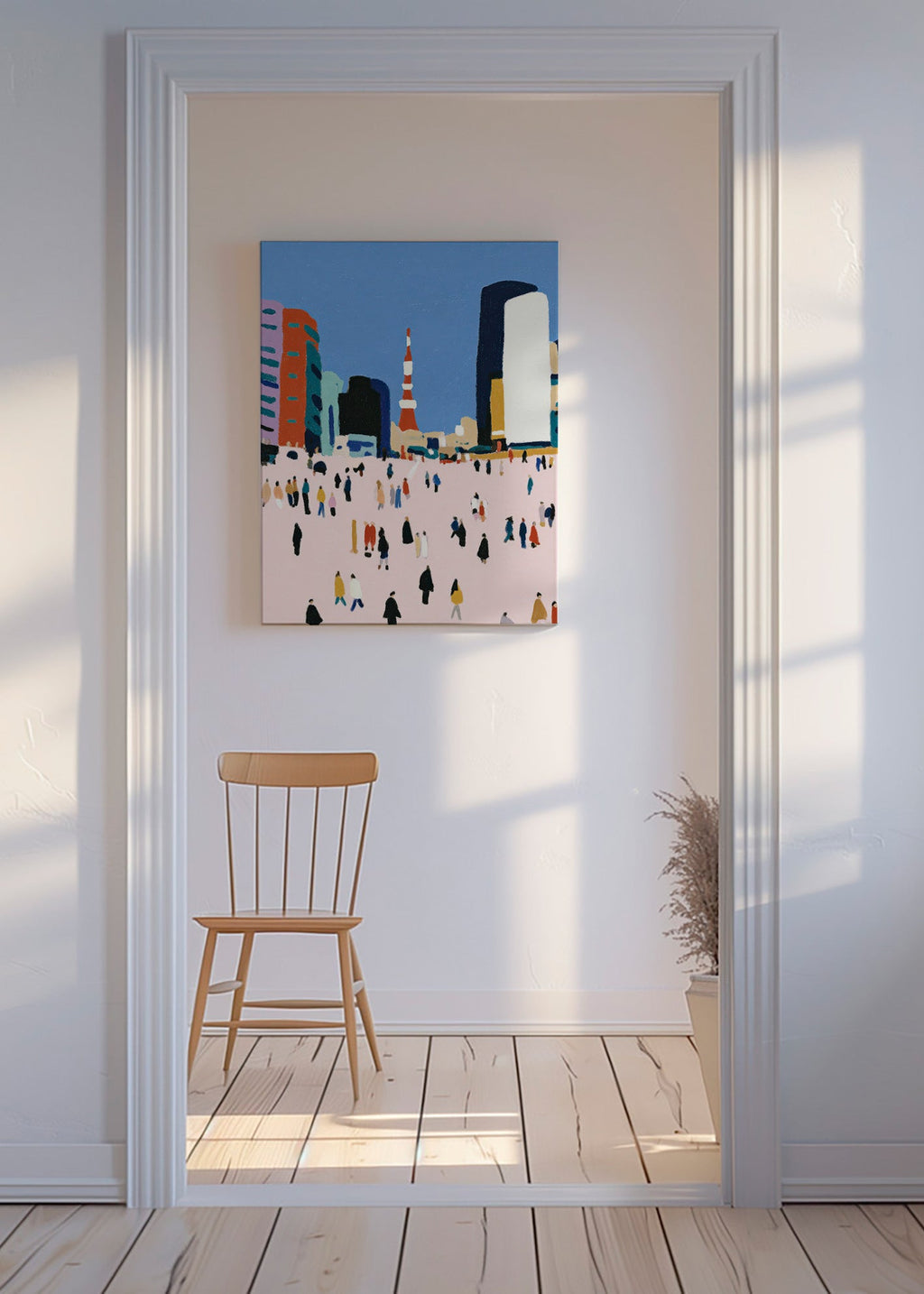 City art with stylized crowd