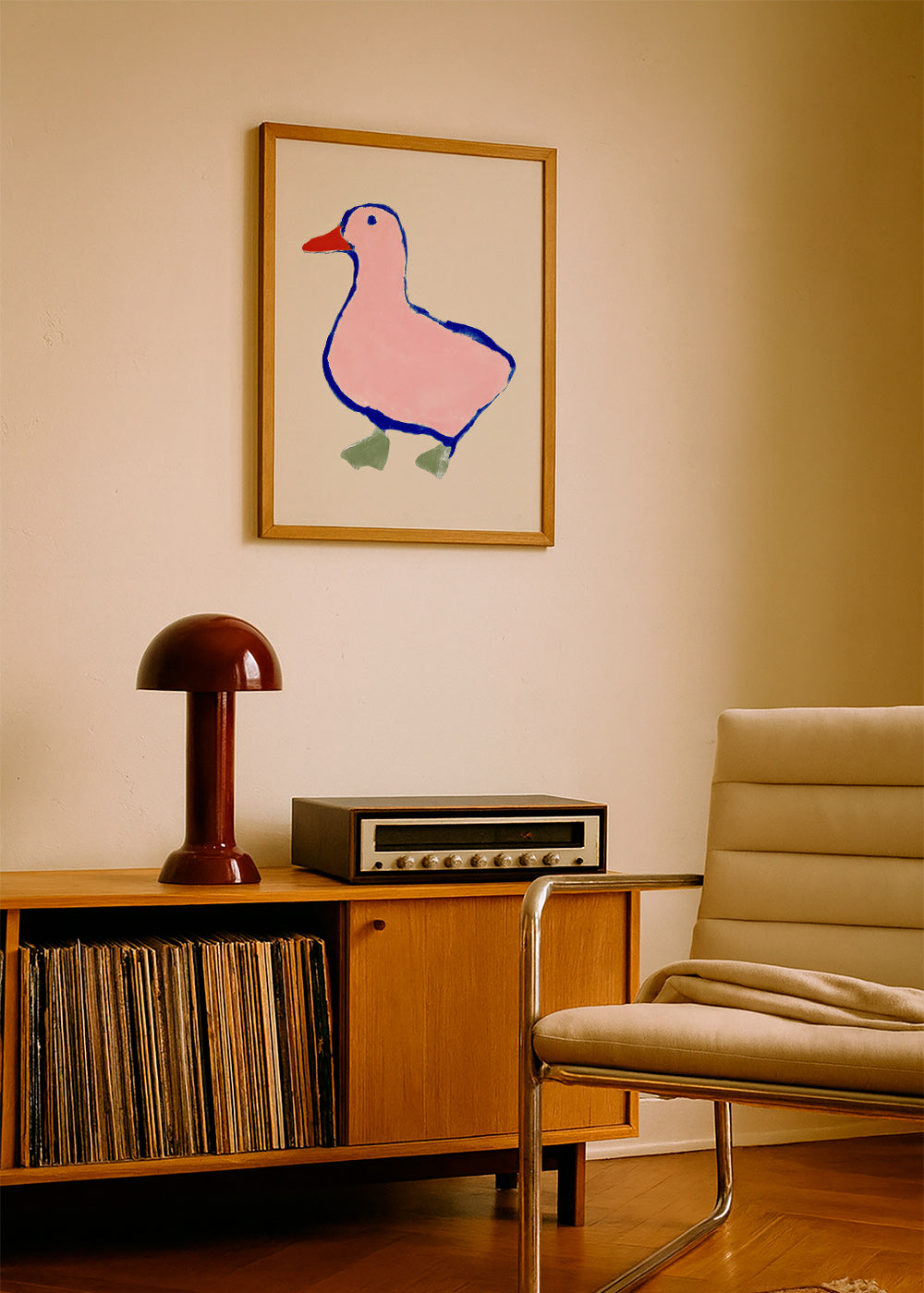 Children's print: playful pink duck