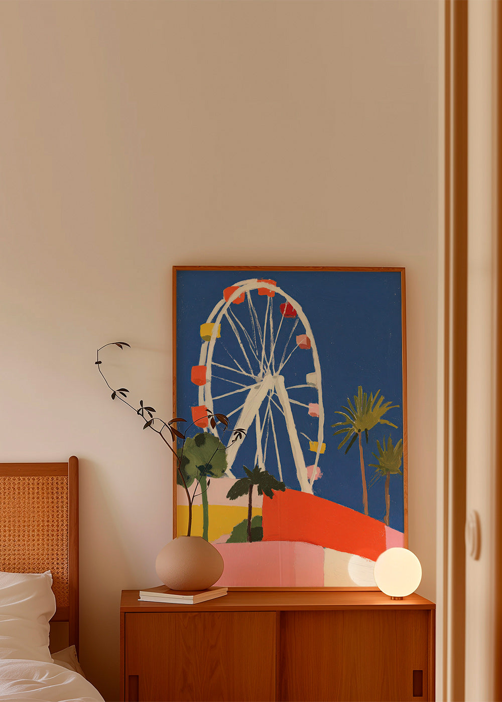 Travel poster with ferris wheel illustration