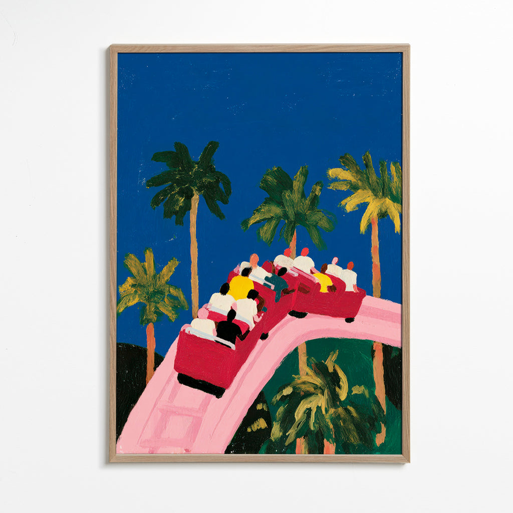 Botanical print with palms and pink coaster