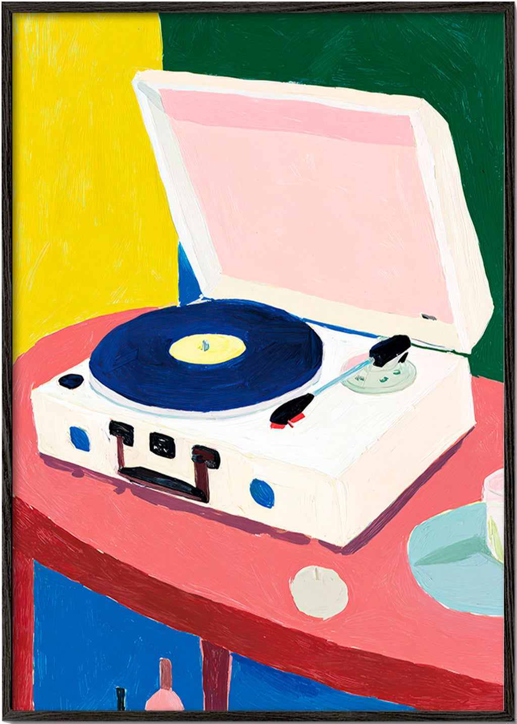 Illustration: vintage record player on table