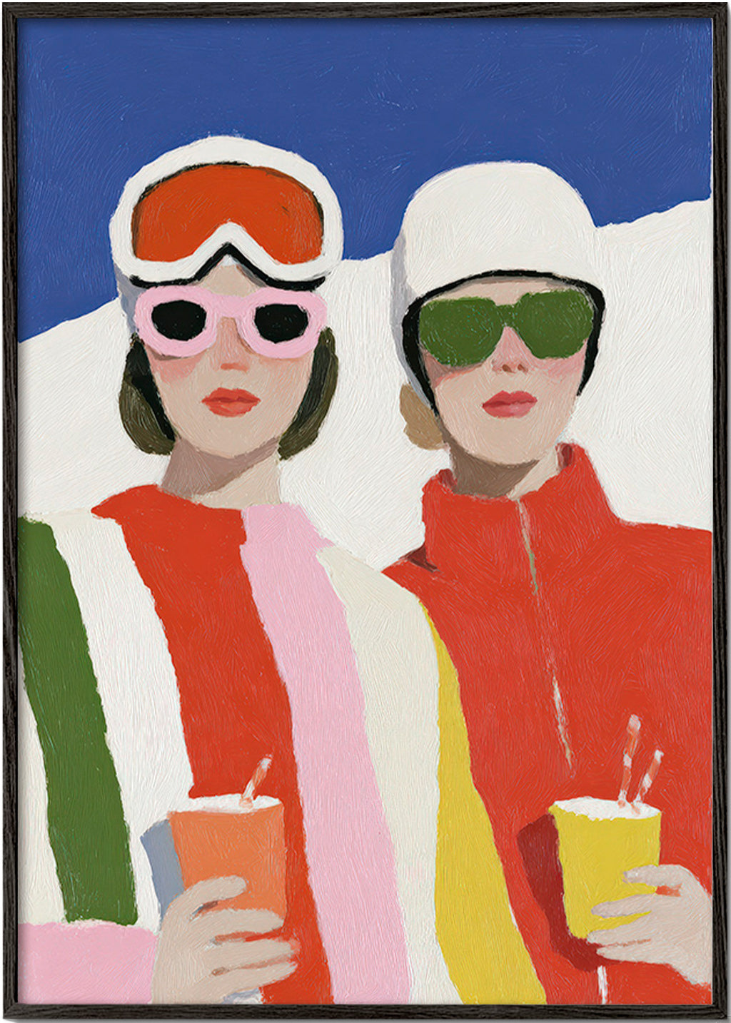 Illustration: après-ski duo in retro style