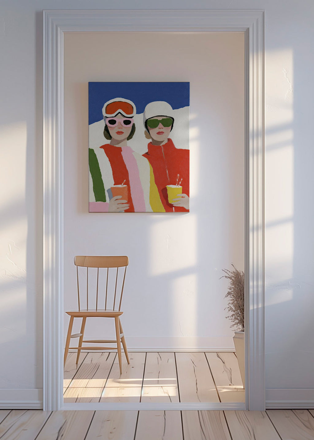 Illustration: après-ski duo in retro style
