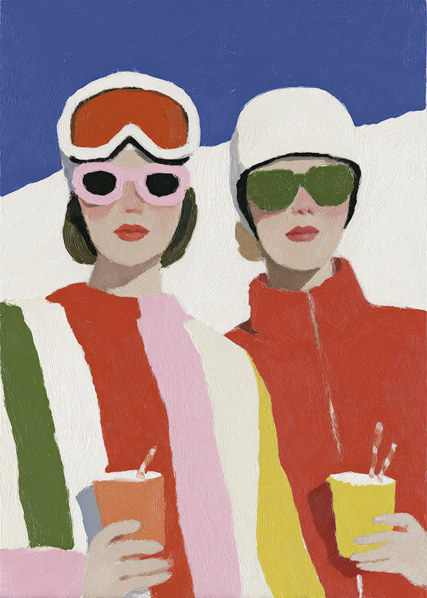 Illustration: après-ski duo in retro style