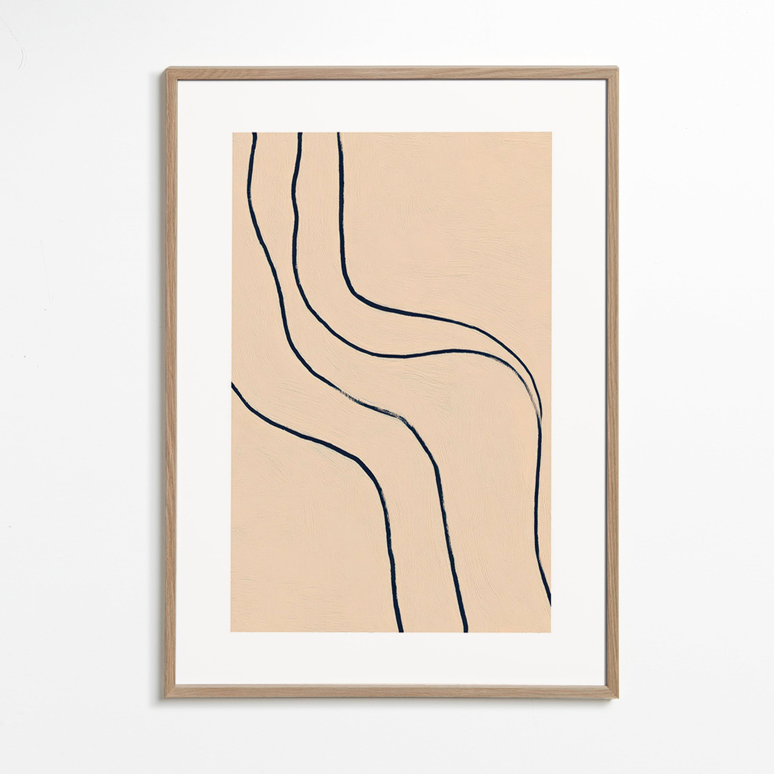 Minimalist art with flowing lines on beige