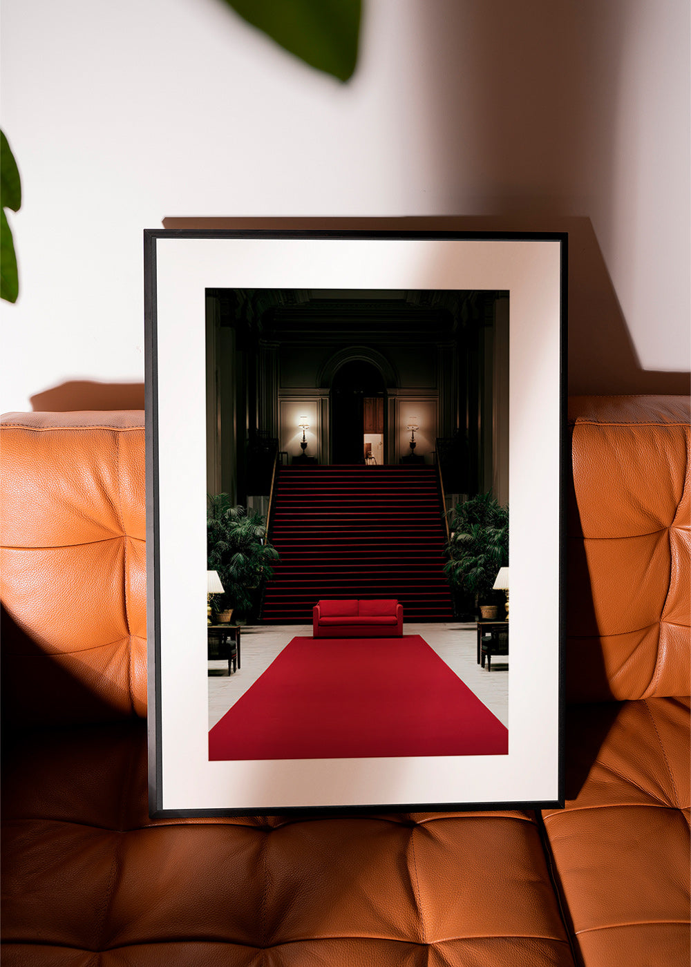 Staircase photograph with red carpet