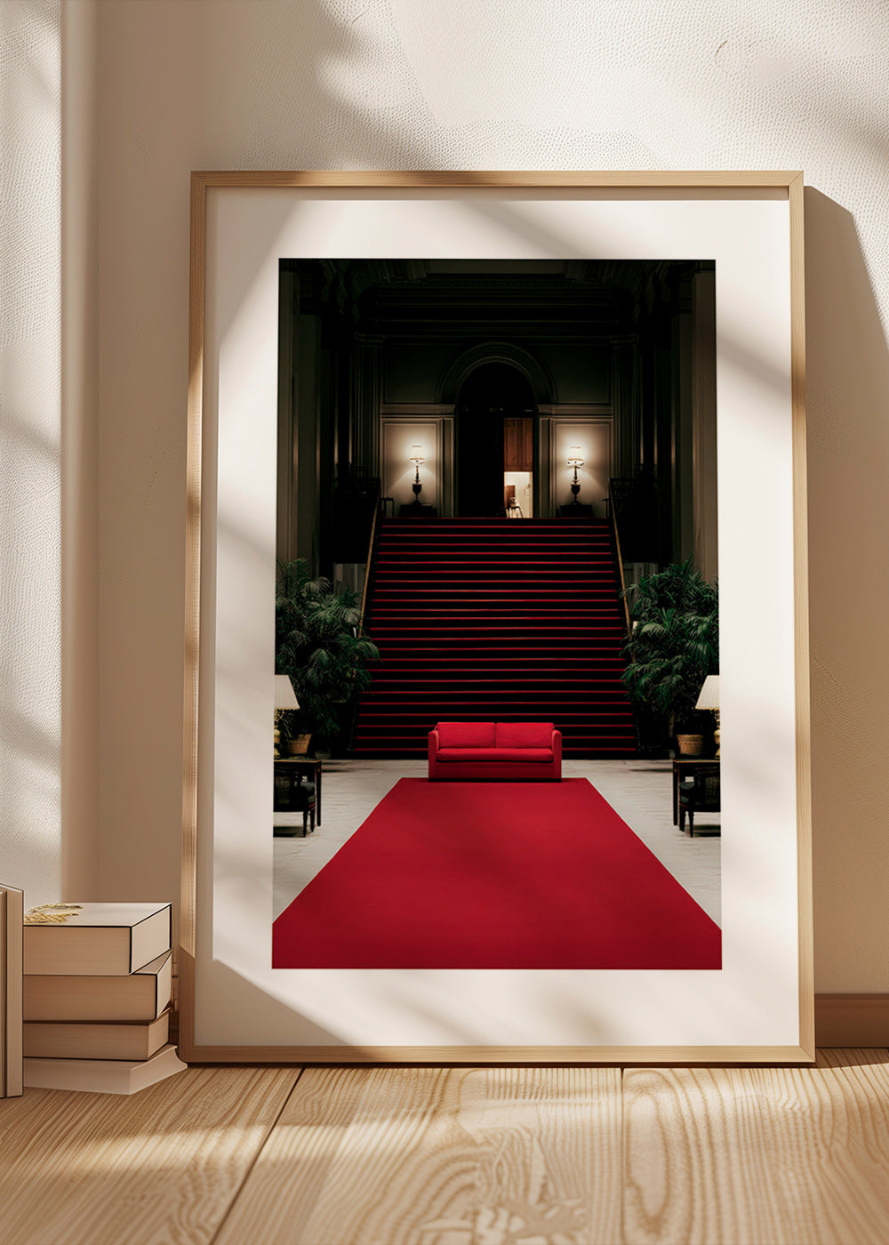 Staircase photograph with red carpet