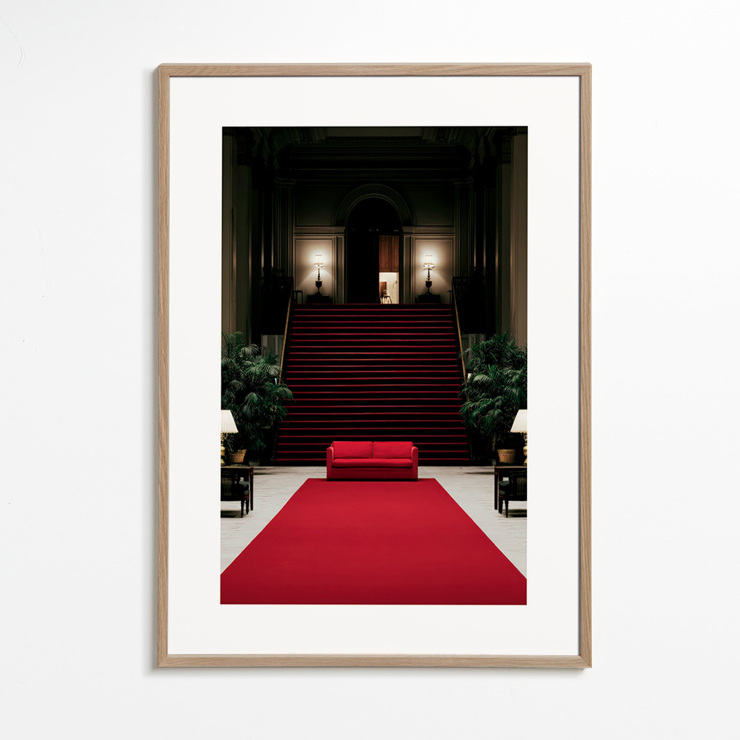 Staircase photograph with red carpet
