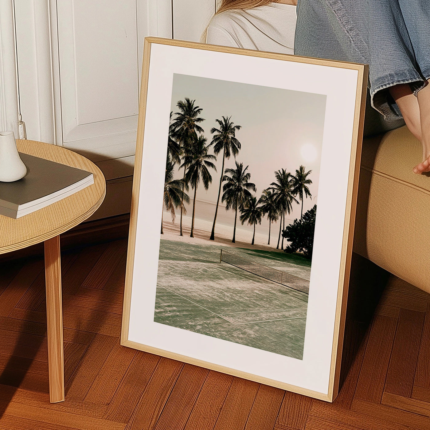 Landscape art with palms and a tennis court