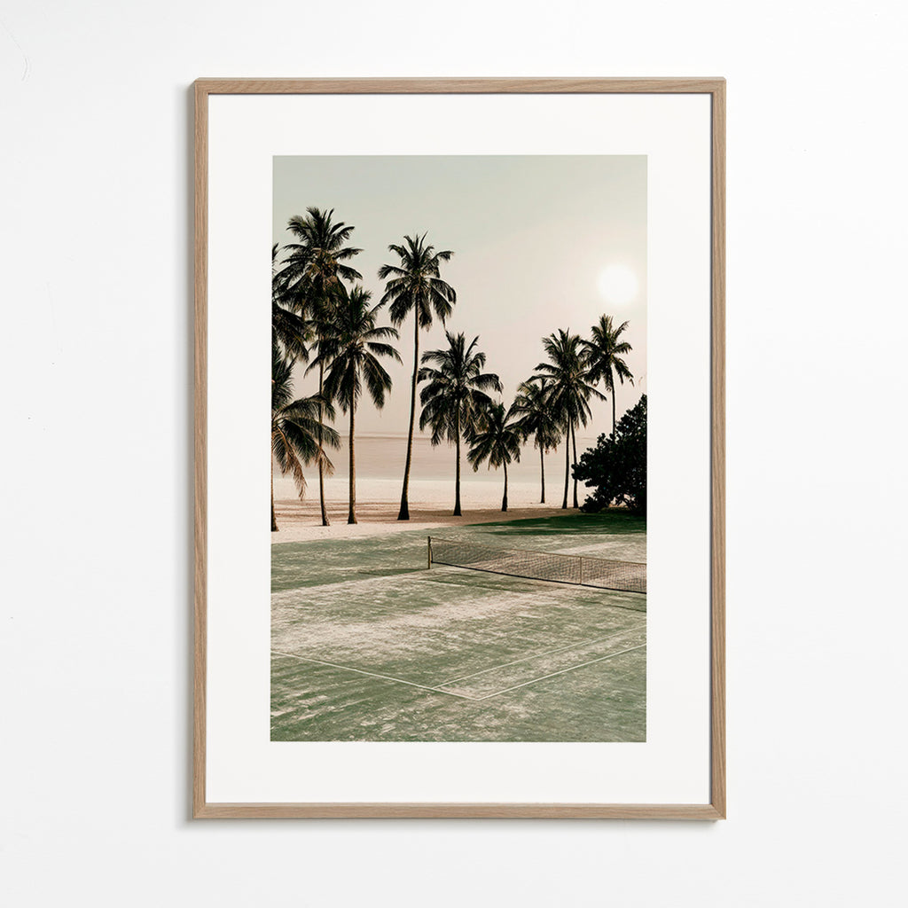 Landscape art with palms and a tennis court