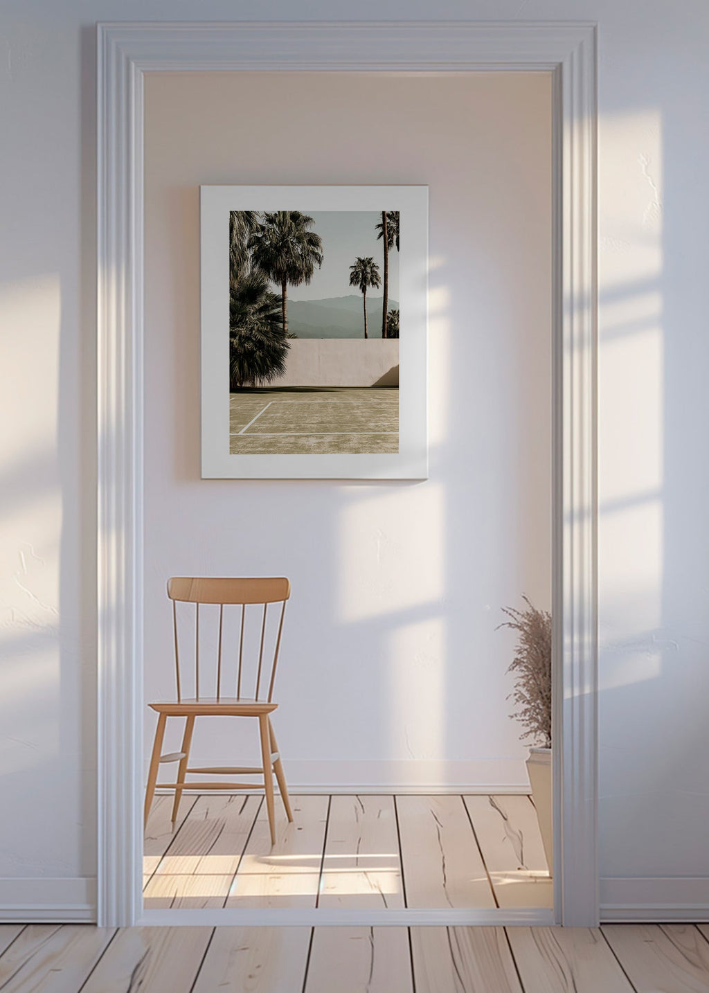 Landscape art with palms and minimal wall