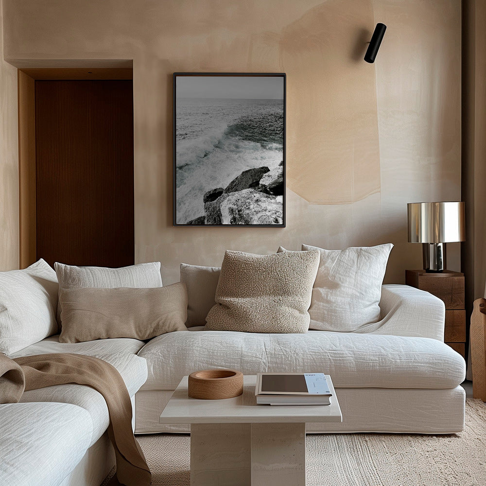 Landscape art: cliff and breaking wave