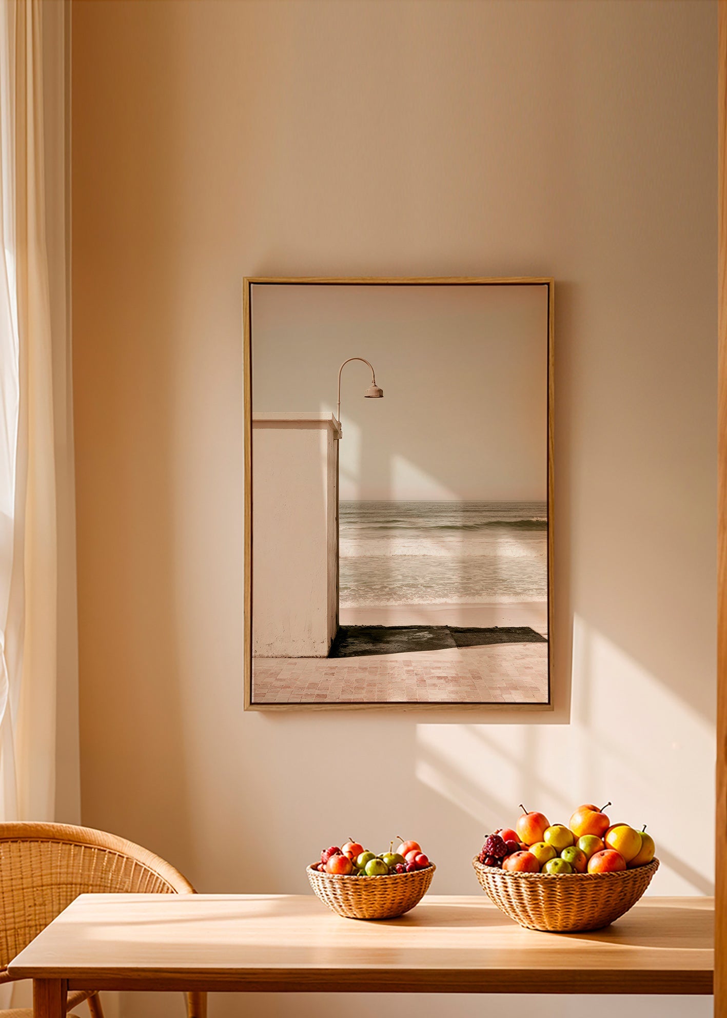 Landscape art: beach scene with wall lamp