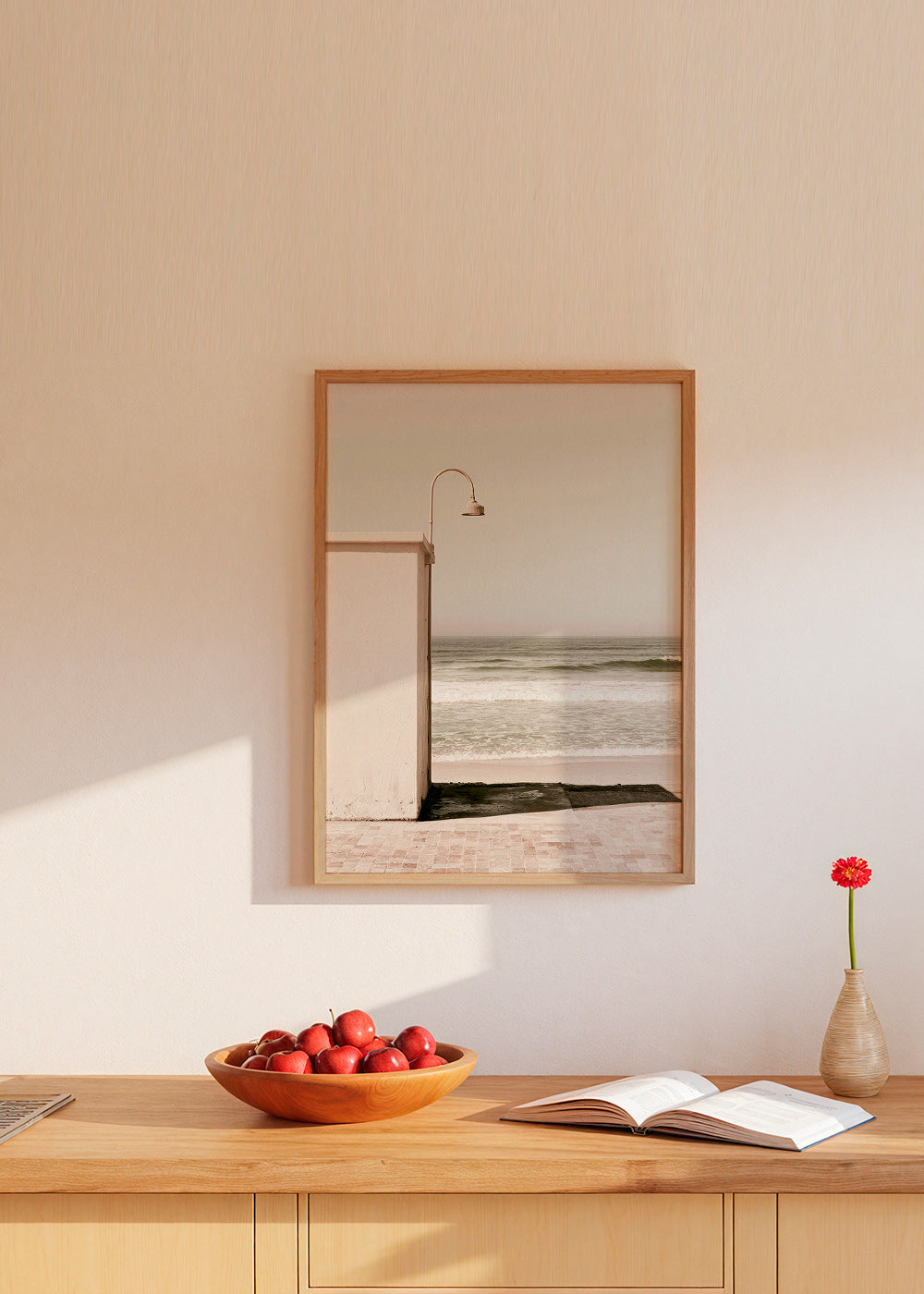 Landscape art: beach scene with wall lamp