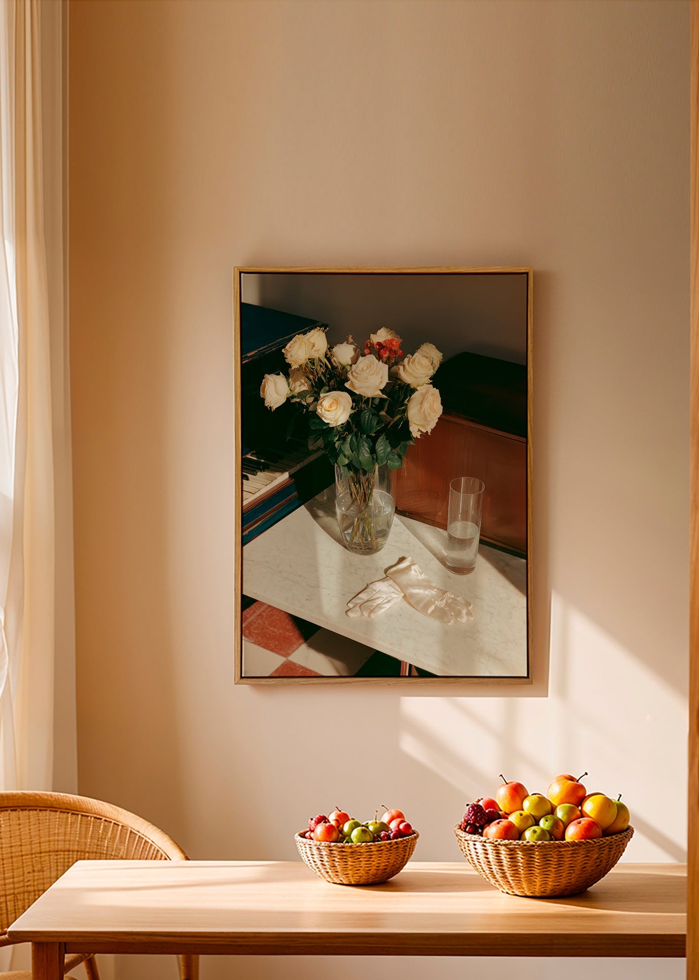 Botanical print with white roses