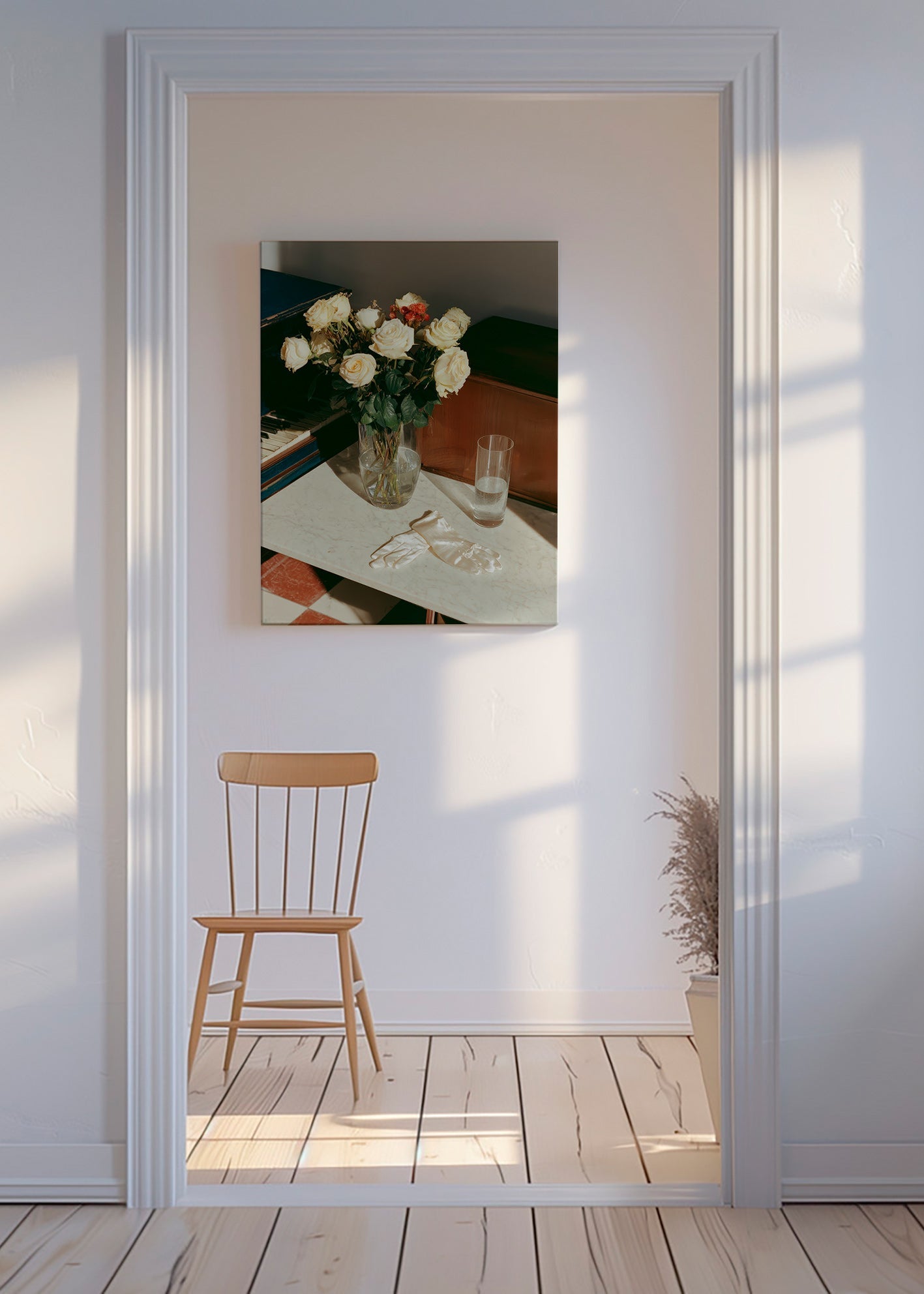 Botanical print with white roses