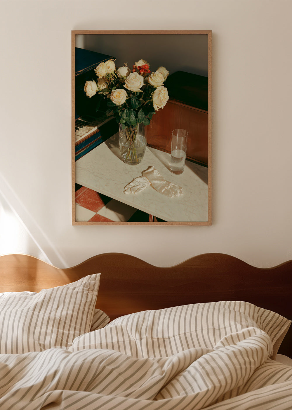Botanical print with white roses