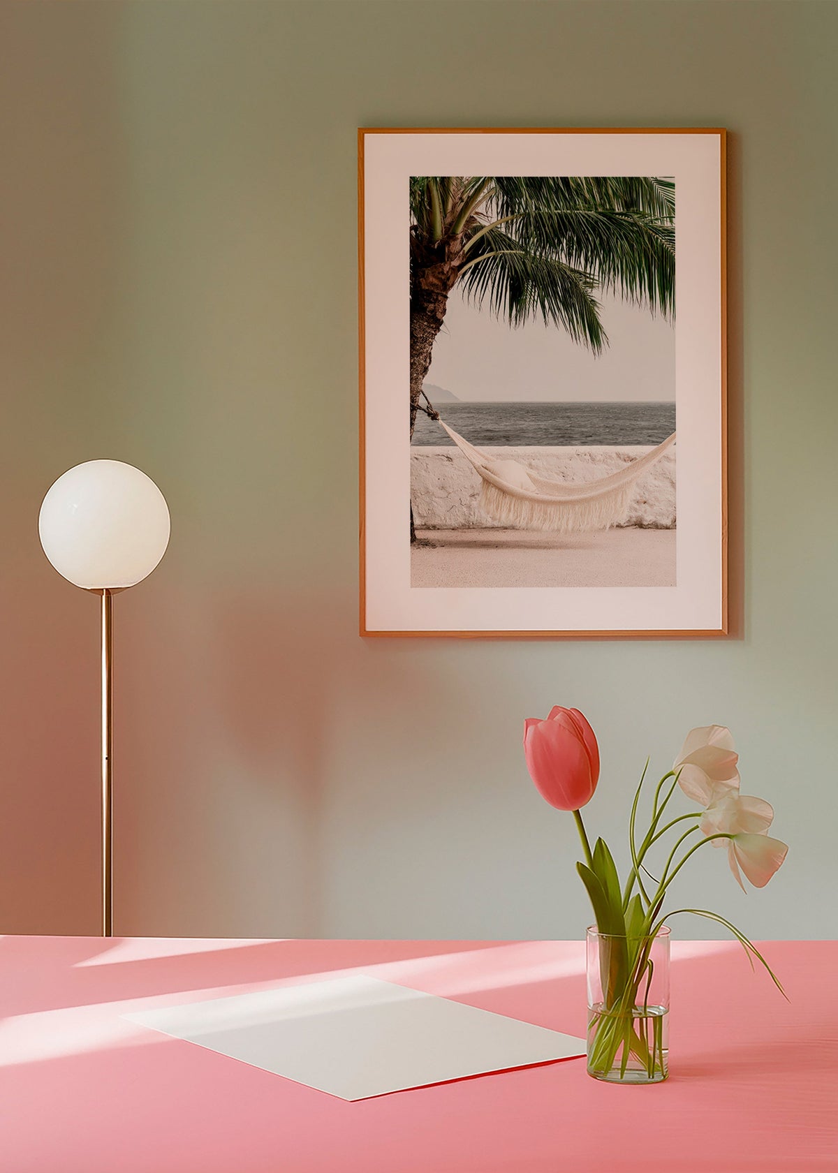 Landscape art with hammock and palm