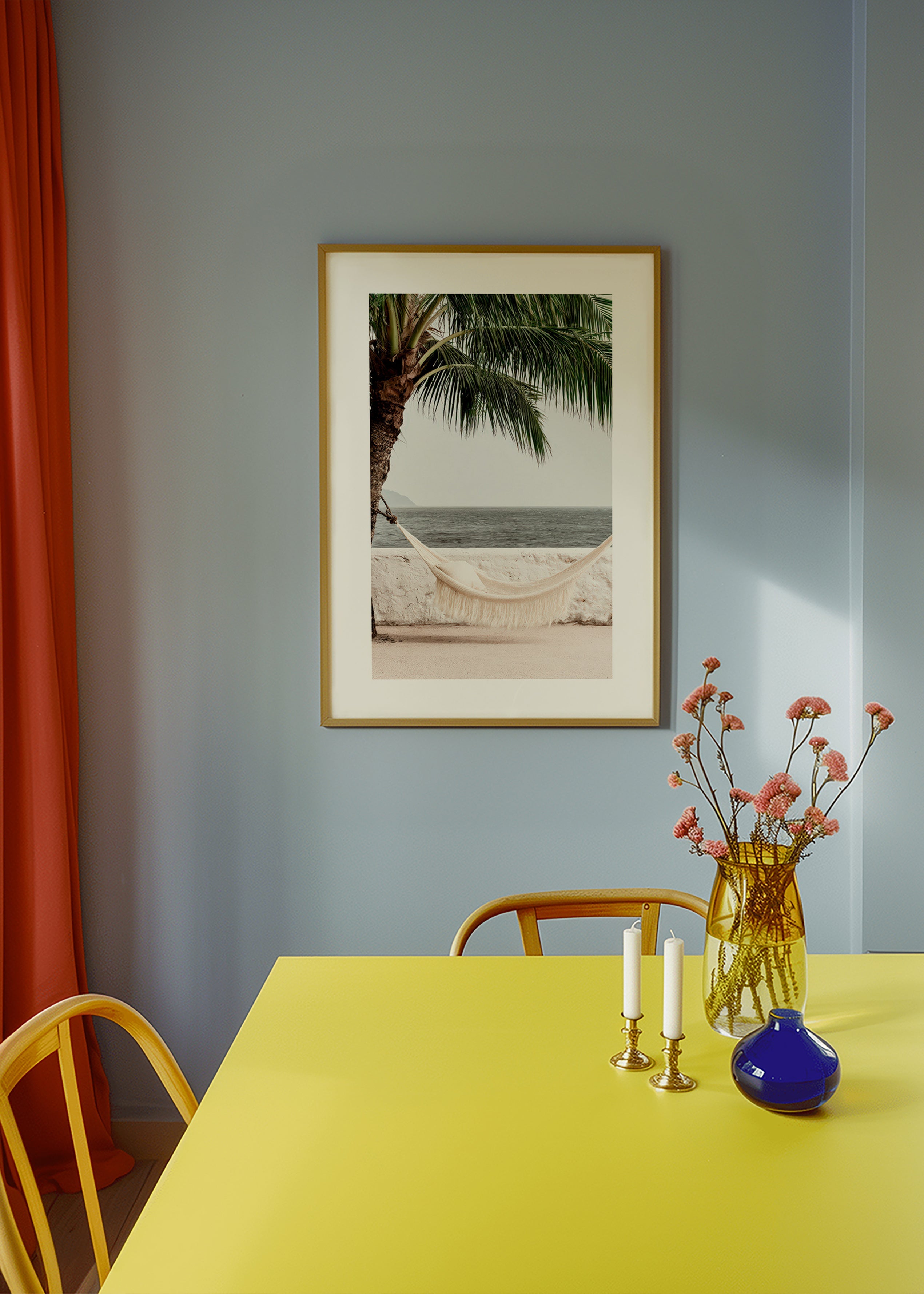 Landscape art with hammock and palm