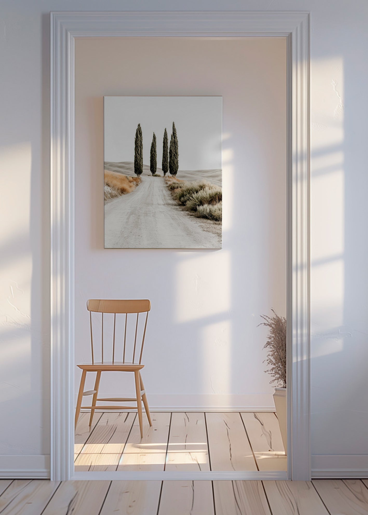 Landscape art: cypress lane on a dusty road