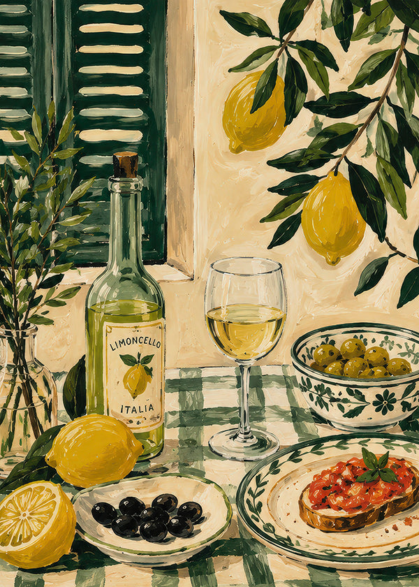 Kitchen art: lemon still life with limoncello