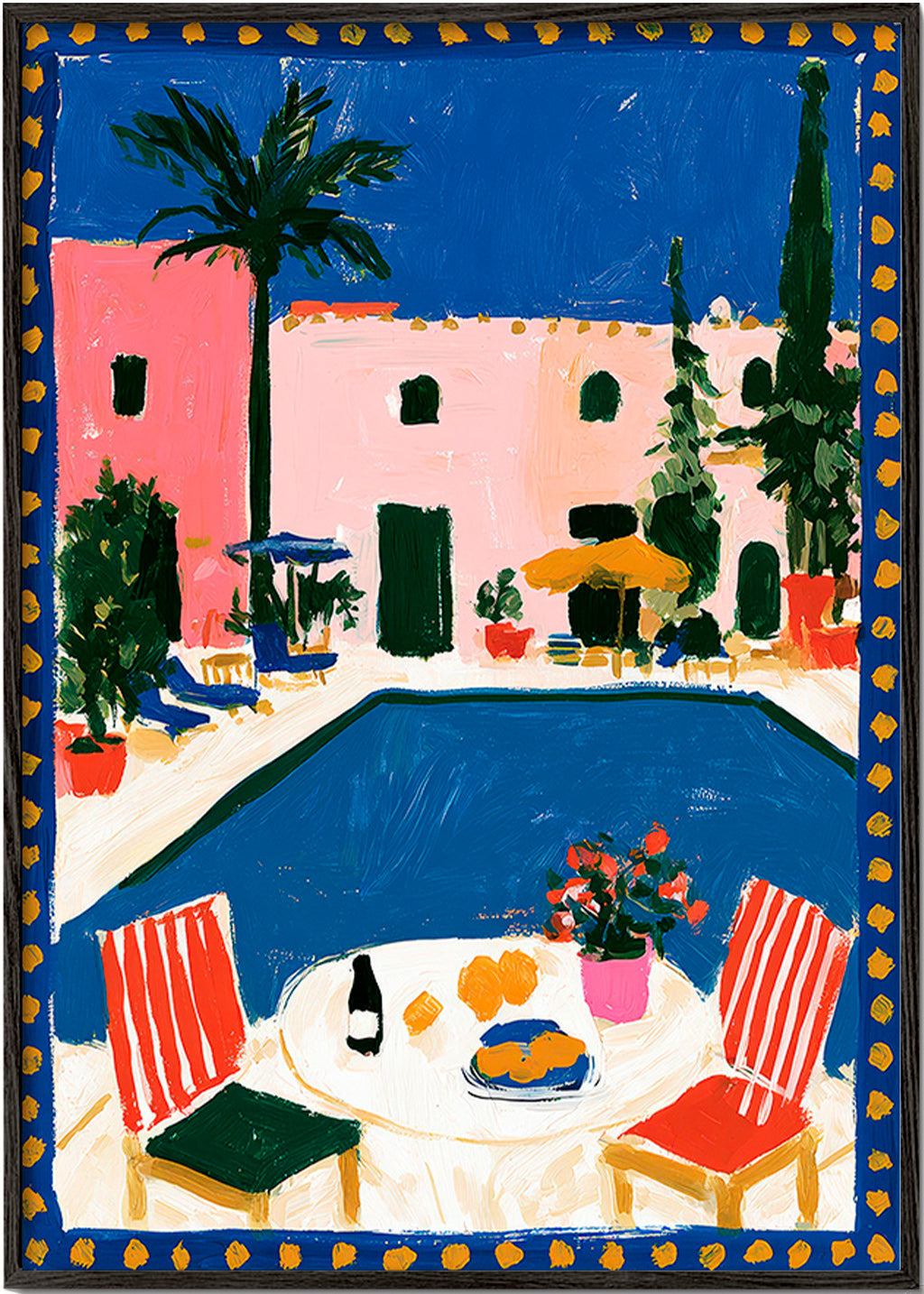Travel poster: pink villa with pool