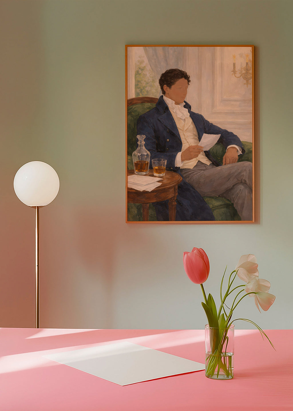 Vintage print of gentleman reading
